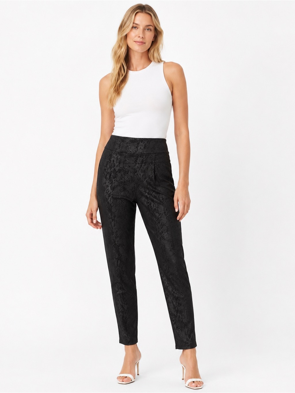 Krazy Larry Size 10 High-Waist Black Snakeskin Patterned Ankle Pant